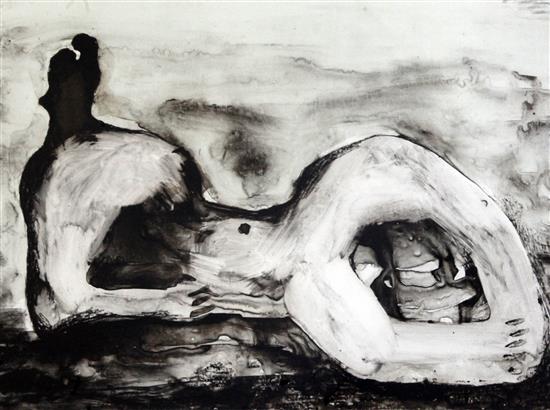 § Henry Moore (1898-1986) Reclining Figure Cave 12 x 16in.